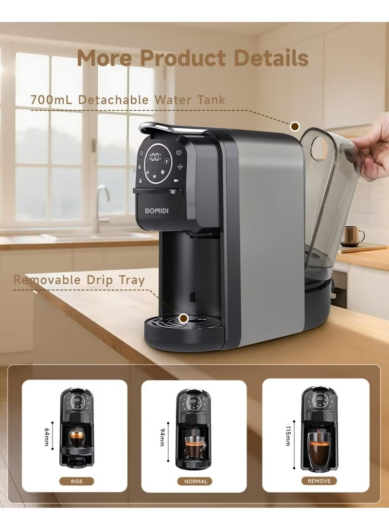 BOMIDI 3-in-1 Capsule Coffee Machine – Compatible with Nespresso, Dolce Gusto, and Ground Coffee – 20 Bar High-Pressure Espresso Maker with Touch Control Panel, Self-Cleaning Function, LED Indicators, 700ML Removable Water Tank – CM01 - Image 5